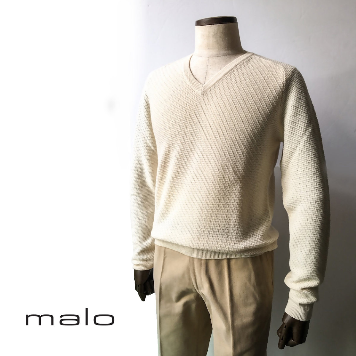 【会員登録で50%OFF】malo (マーロ) セーター カシミヤ Vネック ホワイト - 銀座HIKO公式オンラインストア